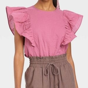 A New Day Flutter Sleeve Tank in Purple Size L